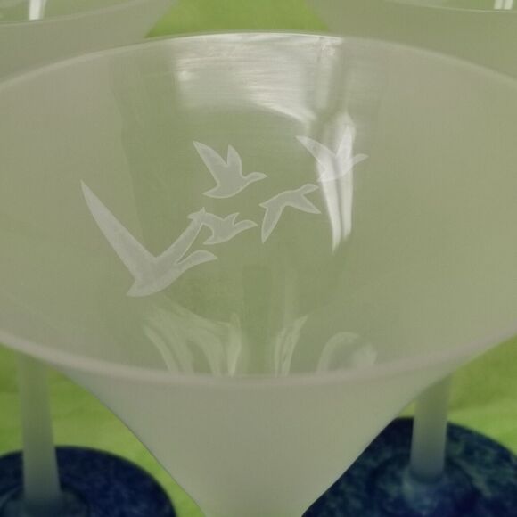 Four frosted grey geese vodka martini glasses cobalt blue bases 7.5" tall - Picture 2 of 12